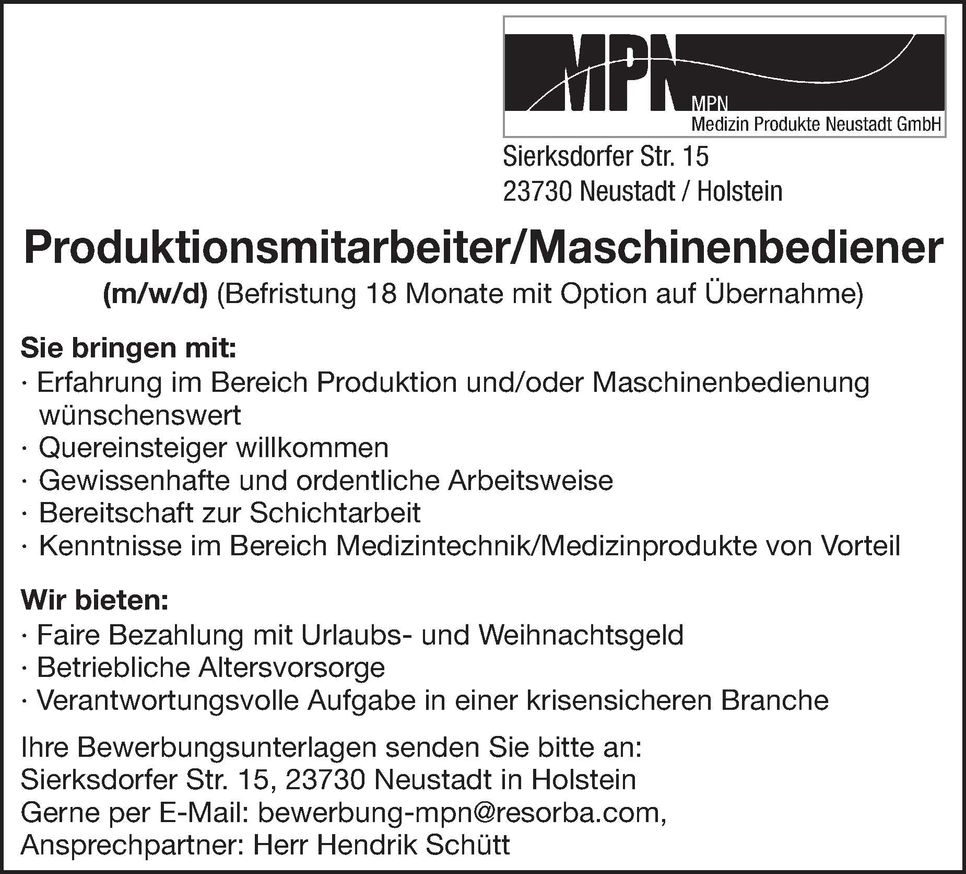 Produktionsmitarbeiter Mittwoch