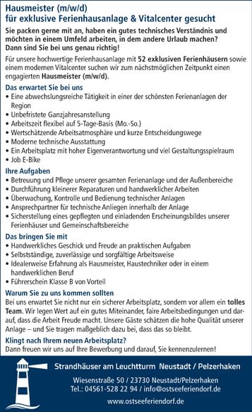 Stellenanzeige Hausmeister