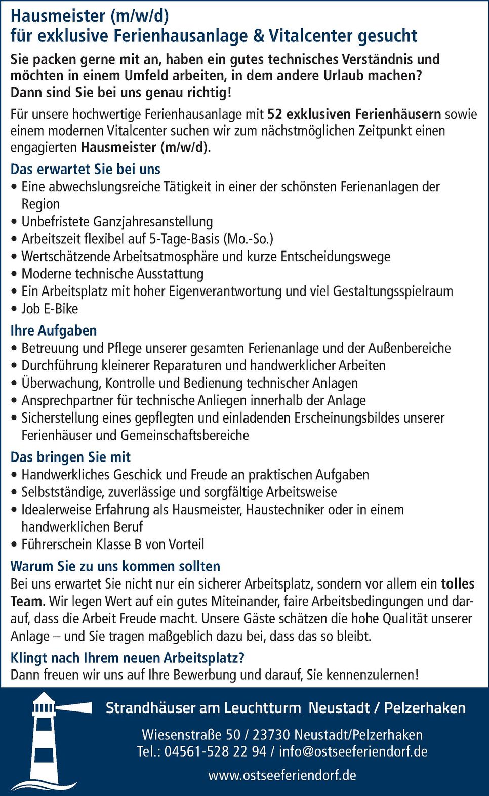 Stellenanzeige Hausmeister