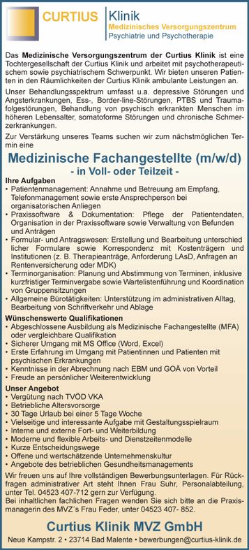 Stellenanzeige med. Fachangestel