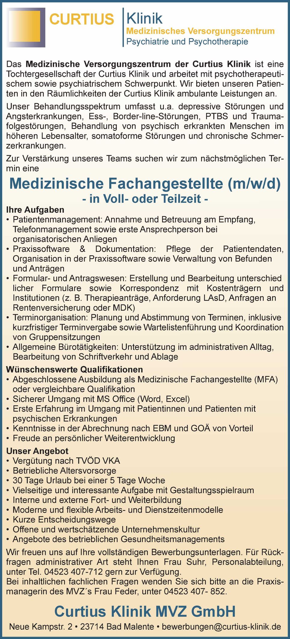 Stellenanzeige med. Fachangestel