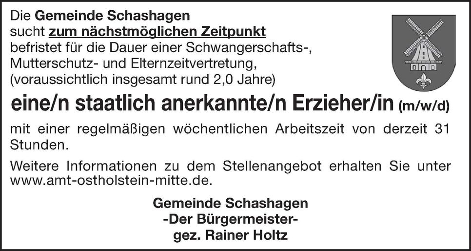Stellenanzeige Mutterschutz/Elternzeitve