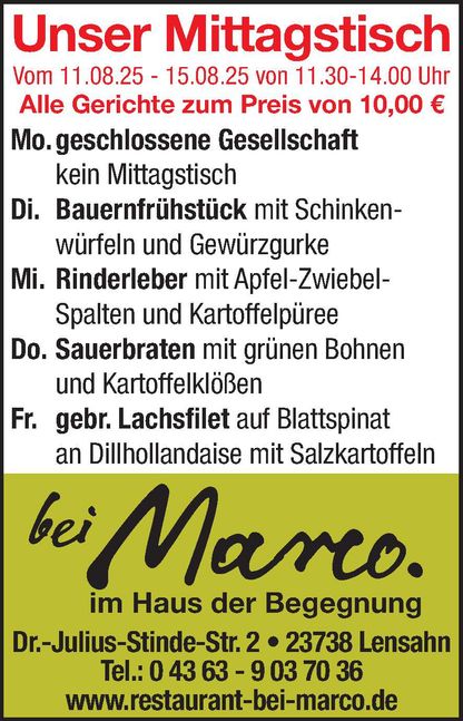 Mittagstisch 09.08.2025