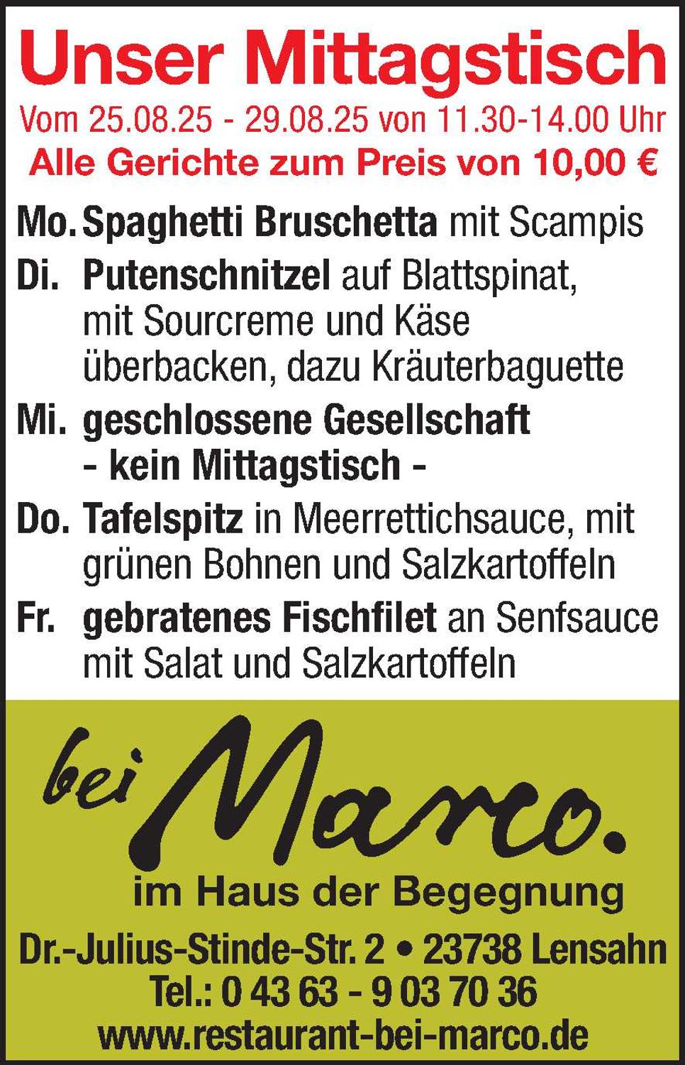 Mittagstisch 23.08.2025