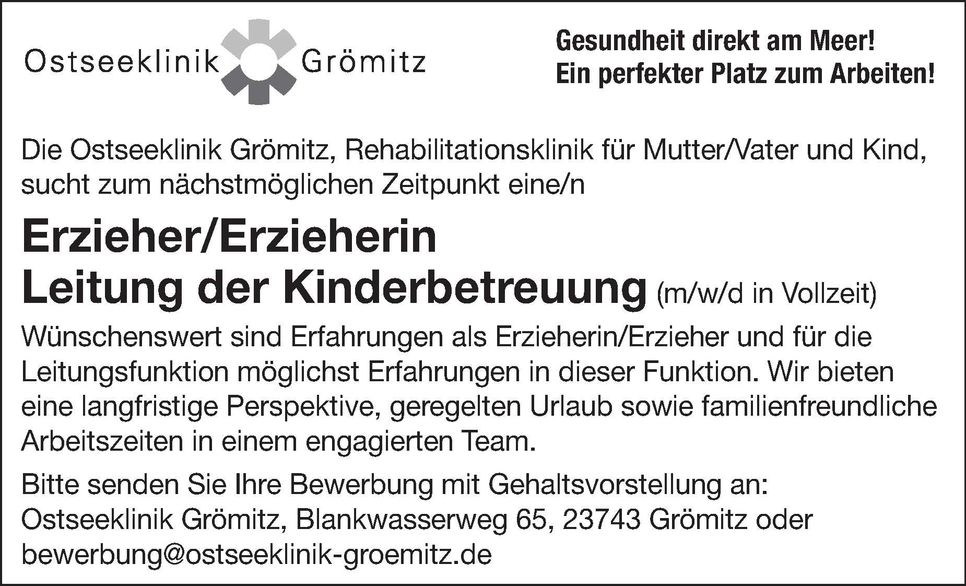 Erzieher/-in - Leitung Kinderbetreuung