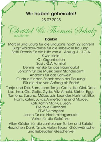 Hochzeit + Danksagung 