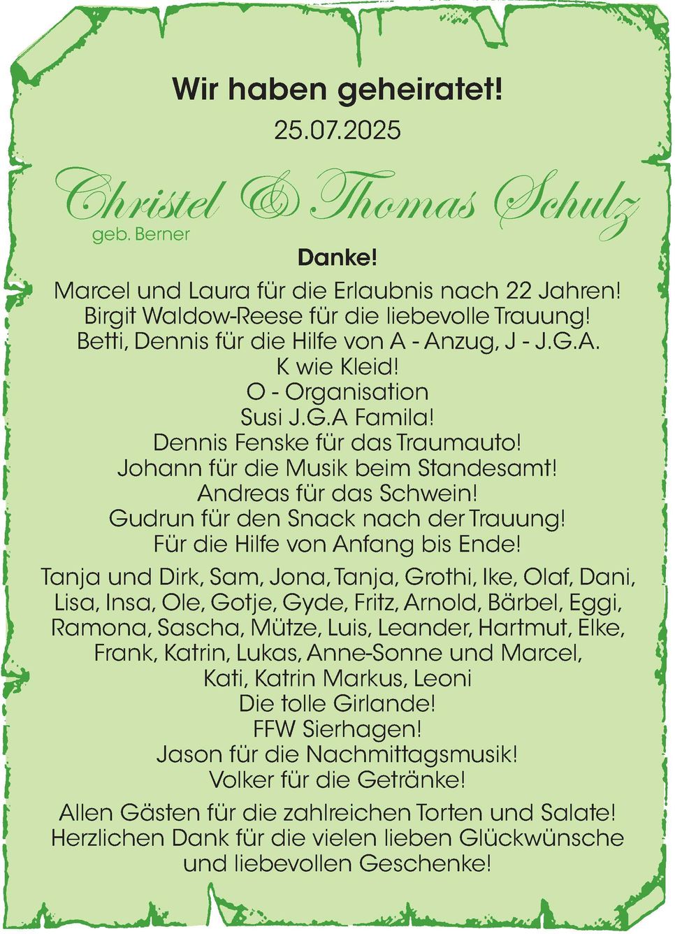 Hochzeit + Danksagung 