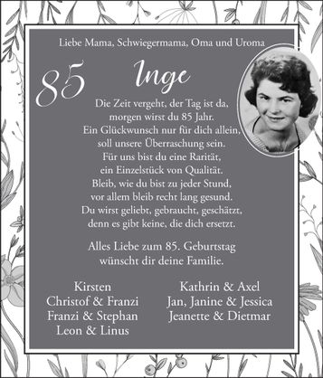 Geburtstagsanzeige 85 Jahre 