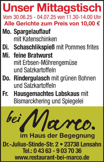 Mittagstisch 28.06.2025