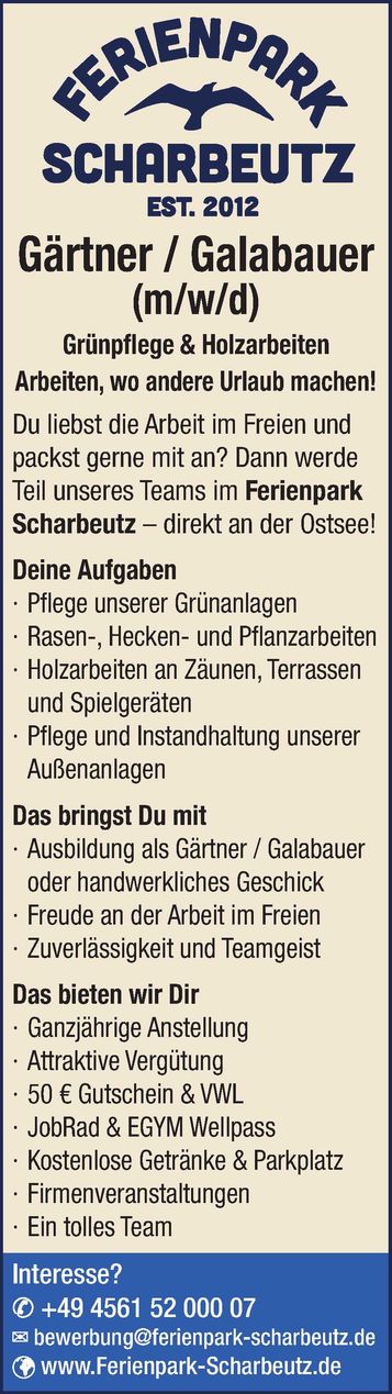 Stellenanziege Gärtner Samstag