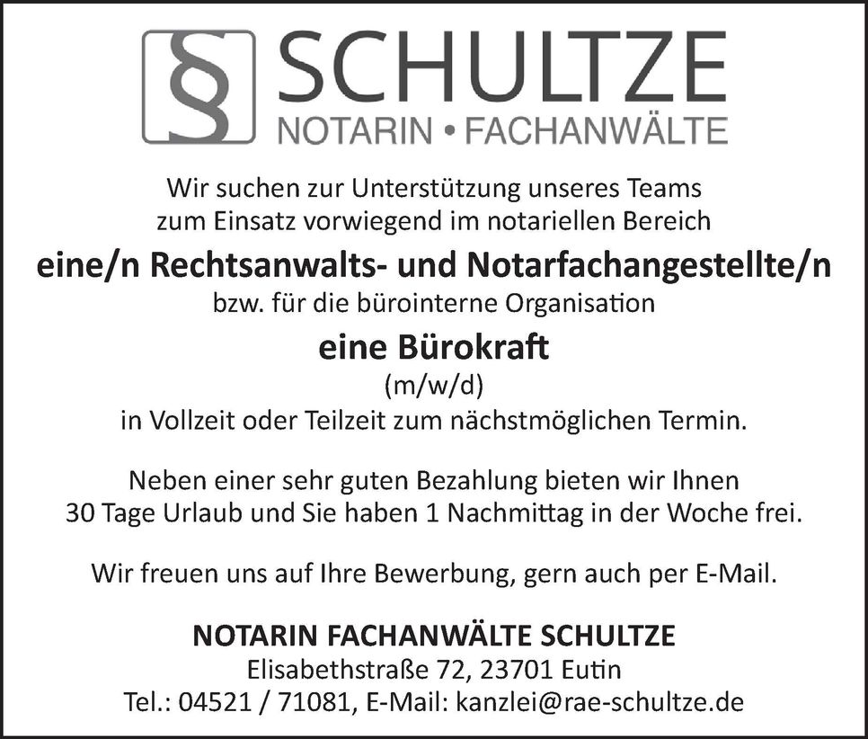 Stellenanzeige Rechtsanwalt- und Notarf