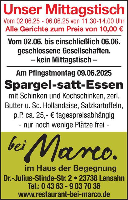 Mittagstisch 31.05.2025