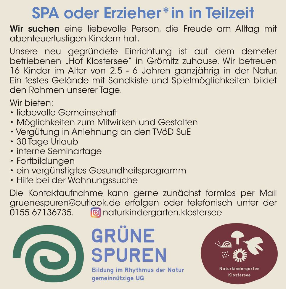 Stellenanzeige SPA oder Erzieher