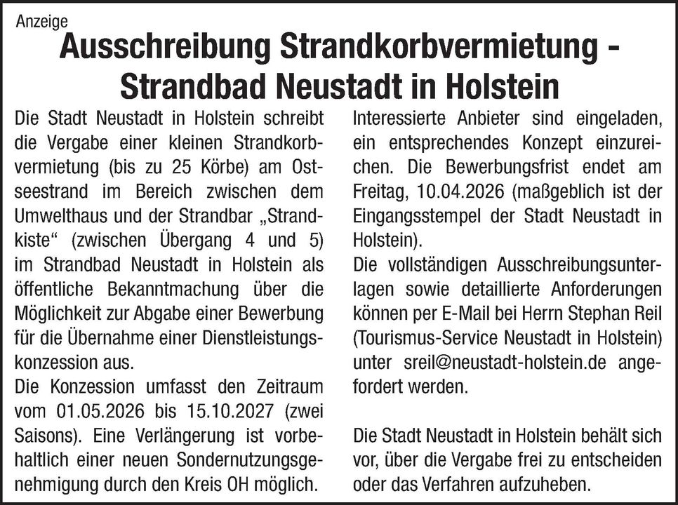 Ausschreibung Strandkorbvermietung