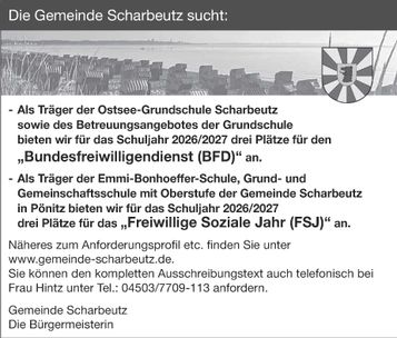 Stellenanzeige BFD und FSJ
