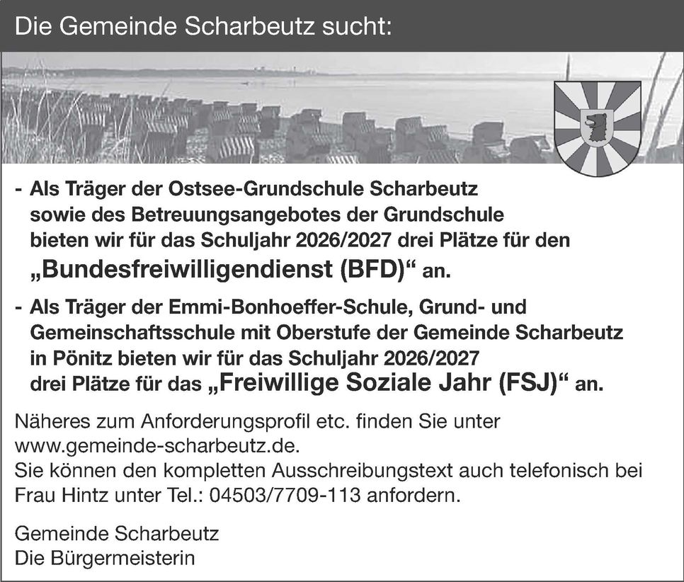 Stellenanzeige BFD und FSJ