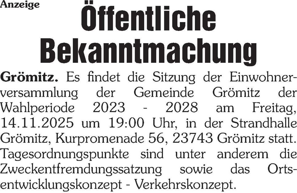 Bekanntmachung Einwohnerversammlung