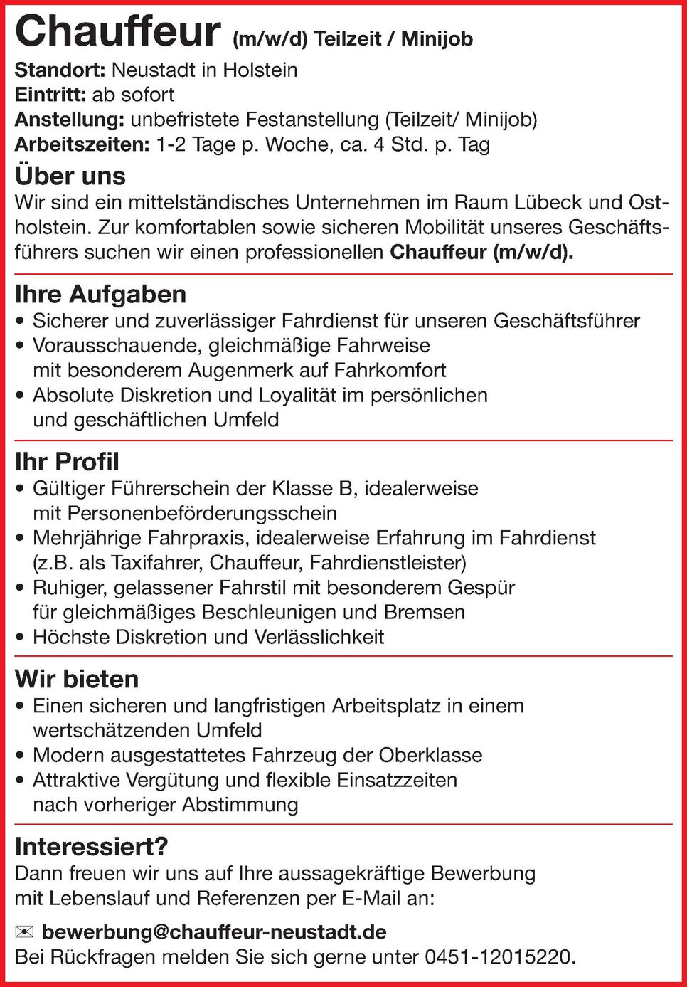 Stellenanzeige