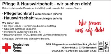 Stellenanzeige Pflege und Hauswirtschaft
