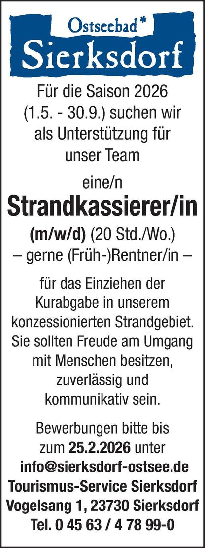 Strandkassierer Samstag