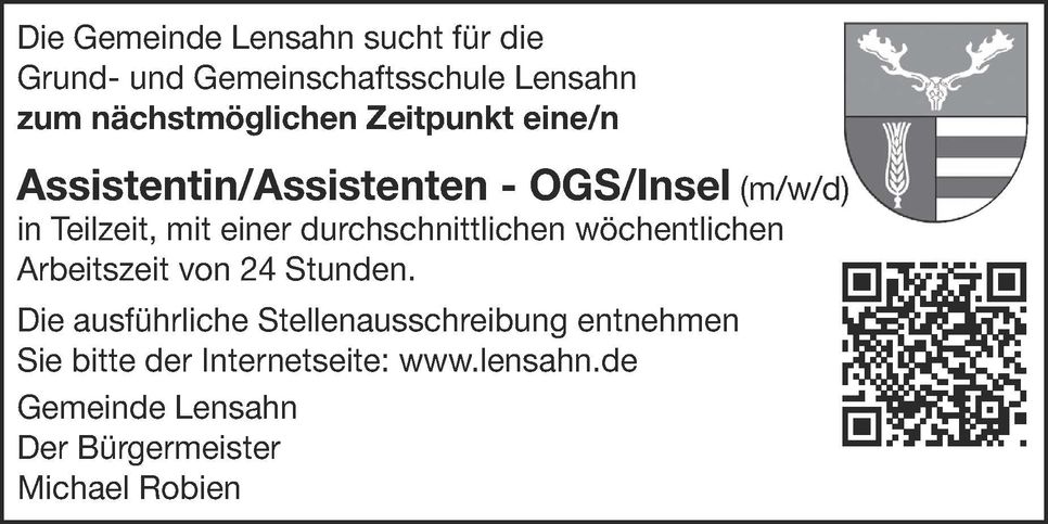Stellenanzeige Assistenz OGS/Insel