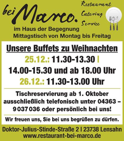 Gastronomie Weihnachtsfeier