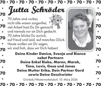 Jutta Schröder 70. Geburtstag!