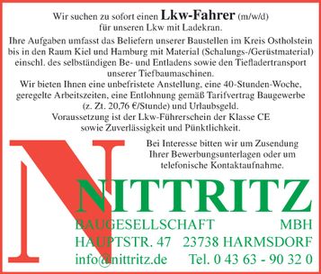 Stellenanzeige LKW-Fahrer