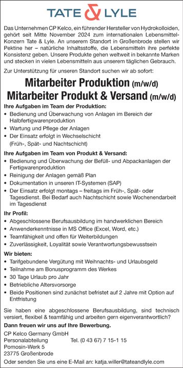 Stellenanzeige Produkt Versand