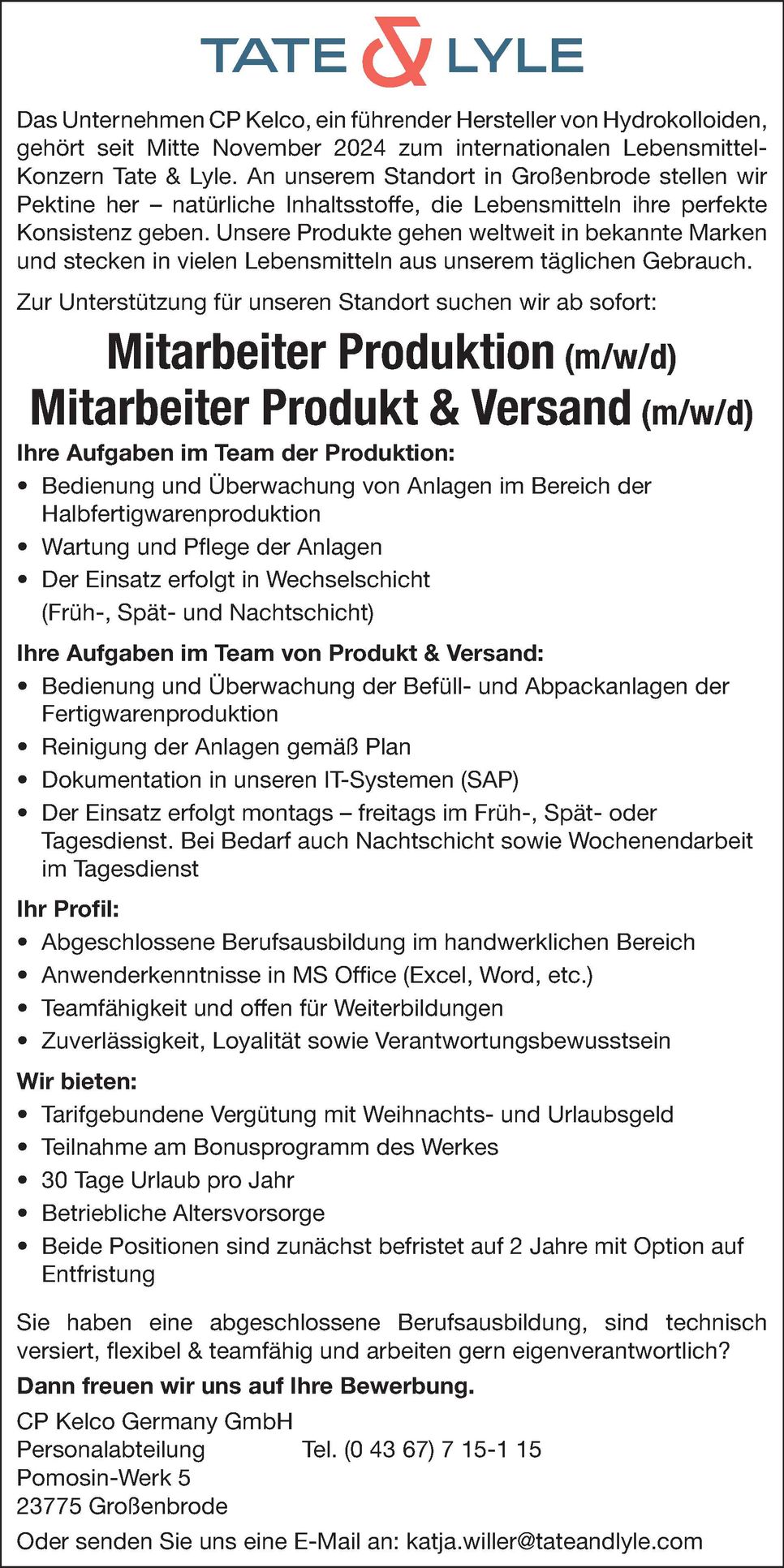 Stellenanzeige Produkt Versand