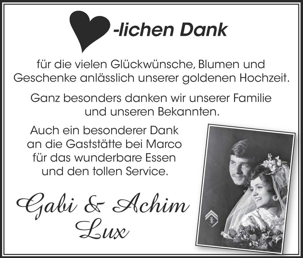 50. Hochzeitstag Danksagung