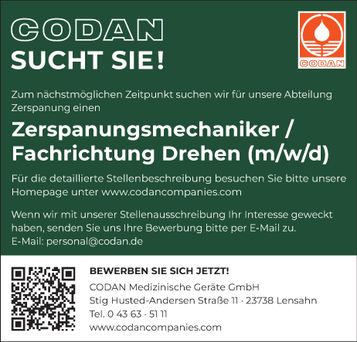 Stellenanzeige Zerspanungsmechaniker 