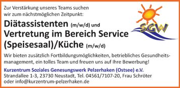 Diätassistent + Vertretung Service/Küche