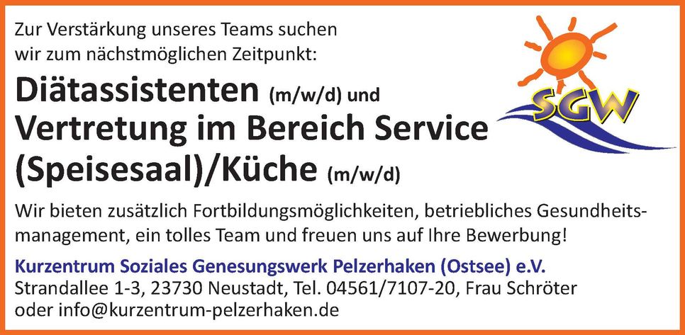 Diätassistent + Vertretung Service/Küche