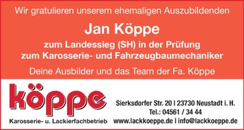 Gratulation Jan Köppe