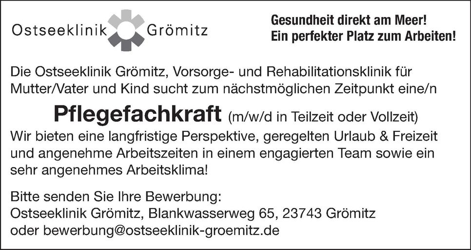 Stellenanzeige Pflegefachkraft