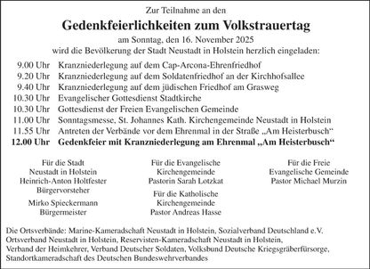 Volkstrauertag Mittwoch