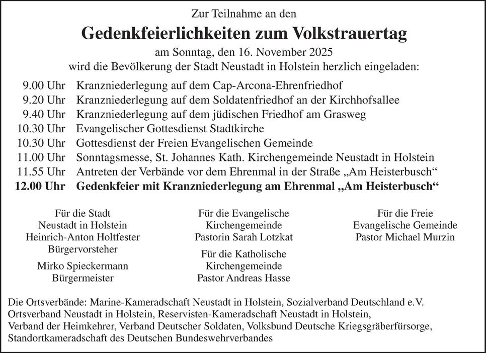 Volkstrauertag Samstag 