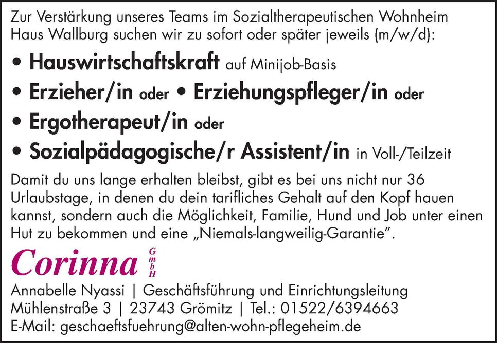 Stellenanzeige Corinna GmbH