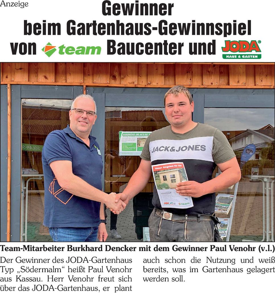 Gewinnübergabe Gartenhaus