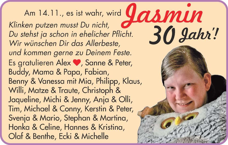 Jasmin 30 Jahr
