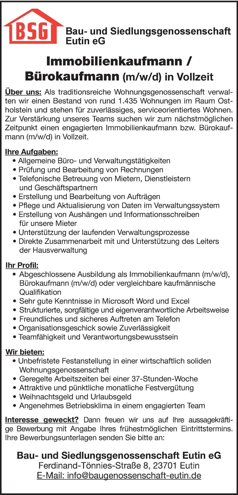 Stellenanzeige