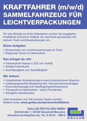 Stellenanzeige Kraftfahrer