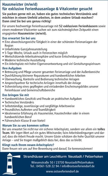 Stellenanzeige Hausmeister