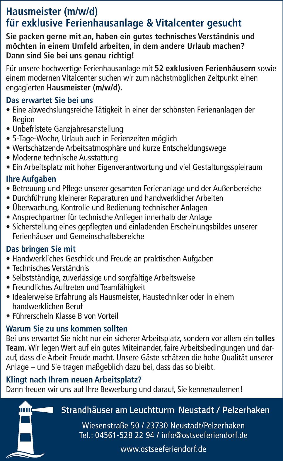 Stellenanzeige Hausmeister
