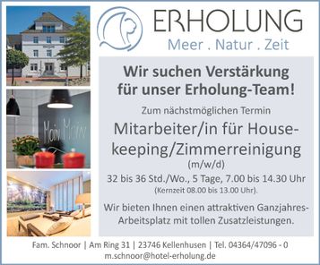 Stellenanzeige Housekeeping / Zimmerrein