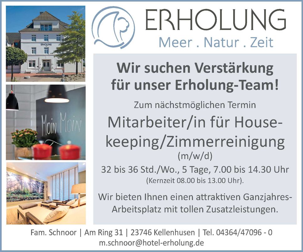 Stellenanzeige Housekeeping / Zimmerrein
