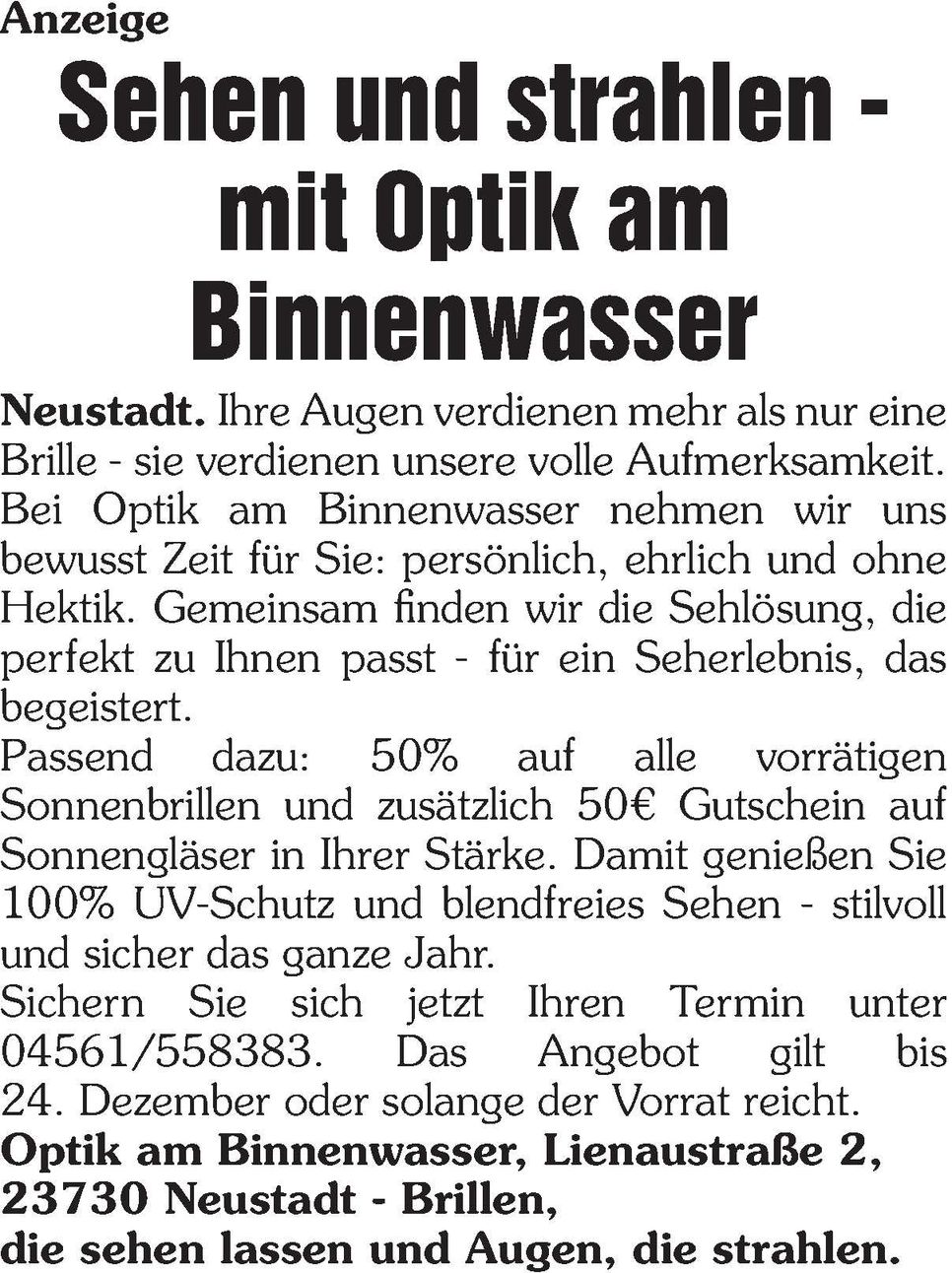 Redaktionsanzeige Sonnenbrillen 