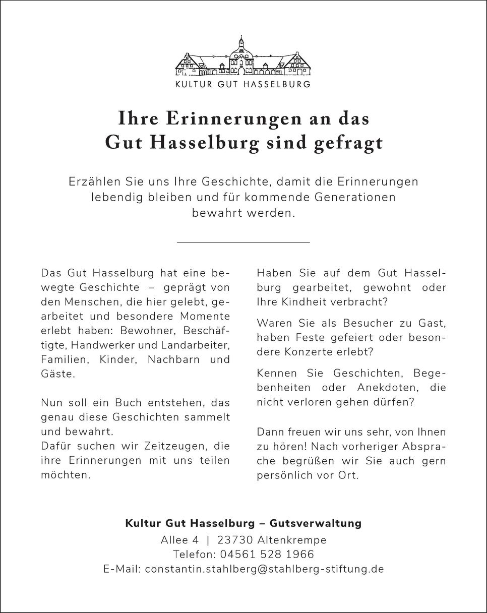 Anzeige Buch Gut Hasselburg
