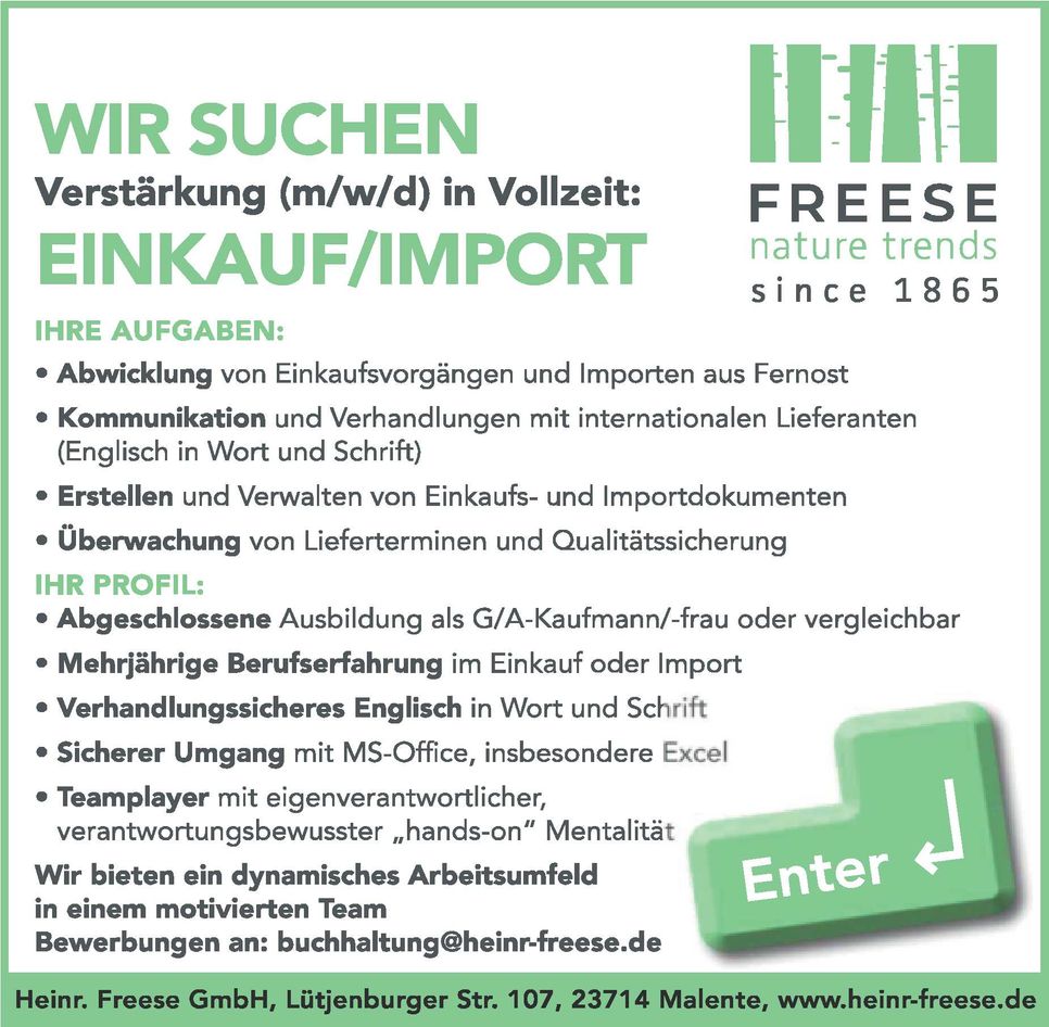 Stellenanzeige Einkauf/Import